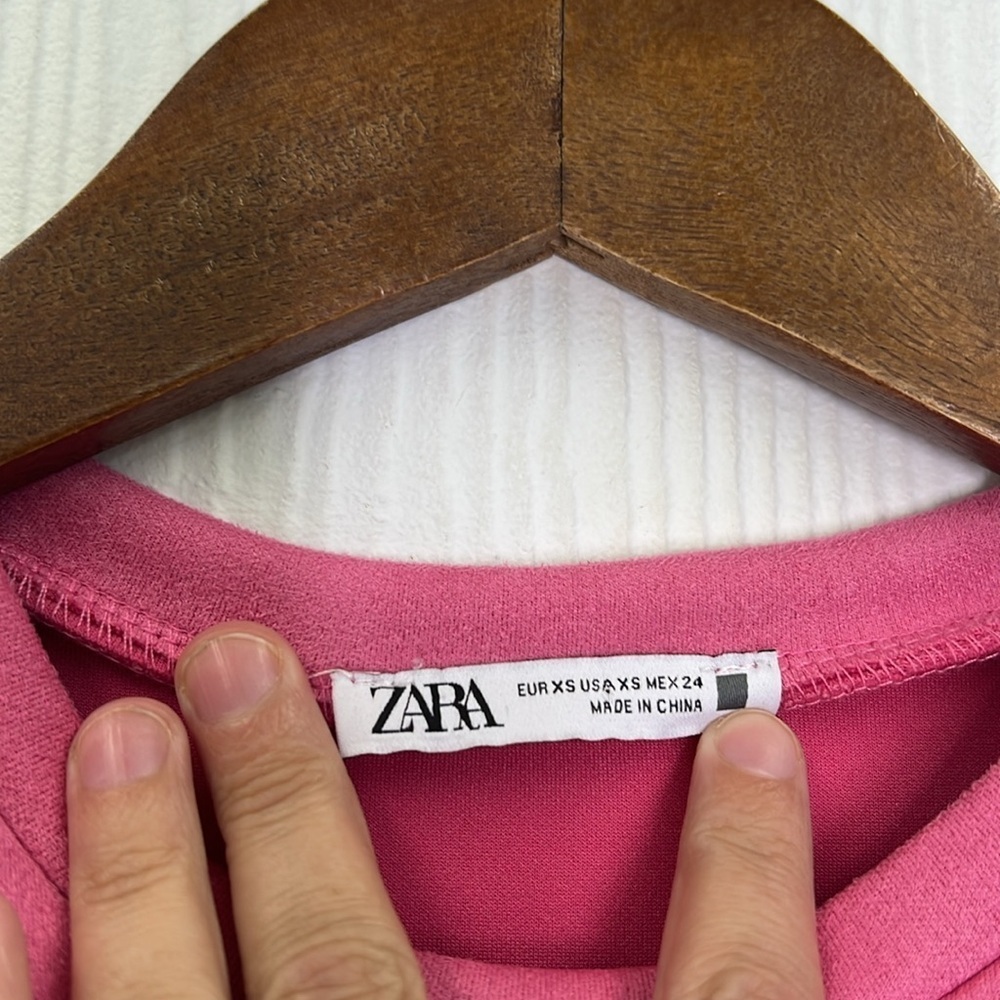 Zara - Pink Faux Suede Jewel Rhinestone Light Short Sleeve Mini Dress Size XS - Picture 11 of 13